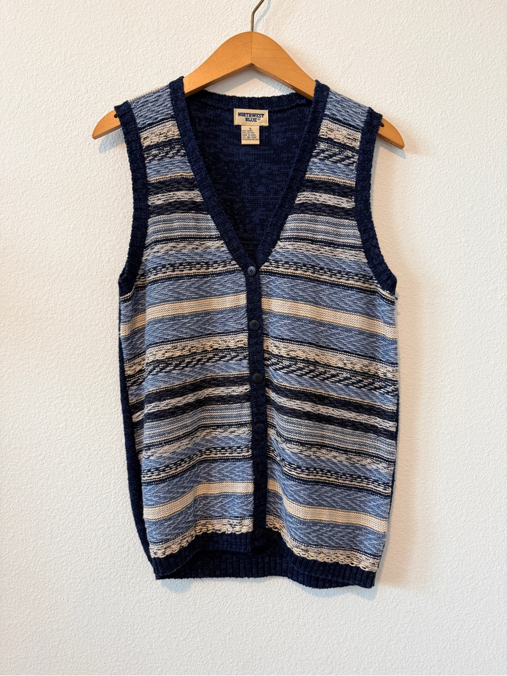 Vintage Northwest Blue Striped V-Neck Knit Sweater Vest